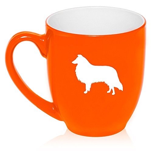 16 oz Large Bistro Mug Ceramic Coffee Tea Glass Cup Collie (Orange)