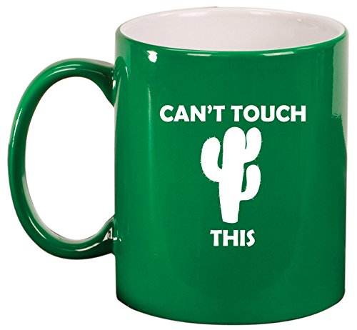 Ceramic Coffee Tea Mug Cup Can't Touch This Cactus Funny (Green)