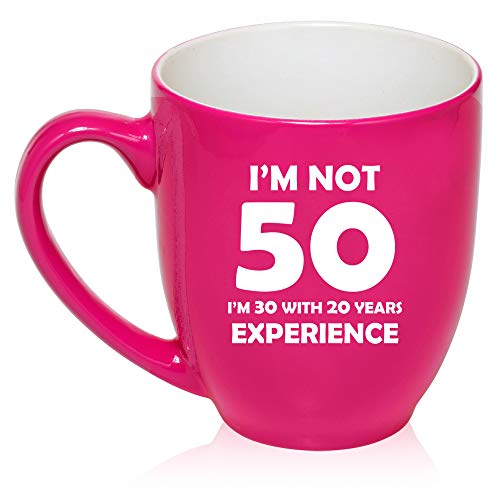 16 oz Large Bistro Mug Ceramic Coffee Tea Glass Cup I'm Not 50 Funny 50th Birthday (Hot-Pink)