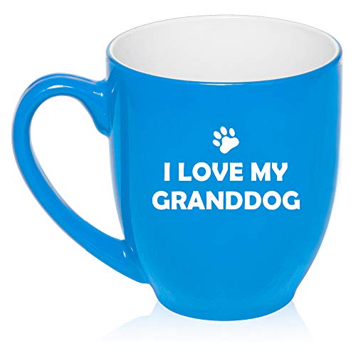 16 oz Large Bistro Mug Ceramic Coffee Tea Glass Cup I Love My Granddog Grandparent Of Dog Grandpa Grandma (Light-Blue)