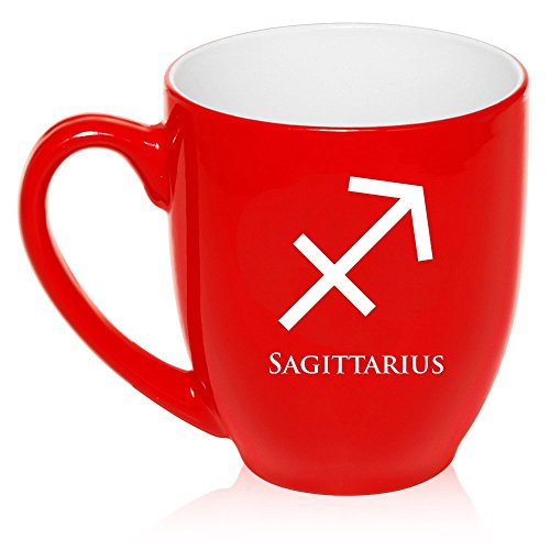 16 oz Large Bistro Mug Ceramic Coffee Tea Glass Cup Horoscope Zodiac Birth Sign Sagittarius (Red)