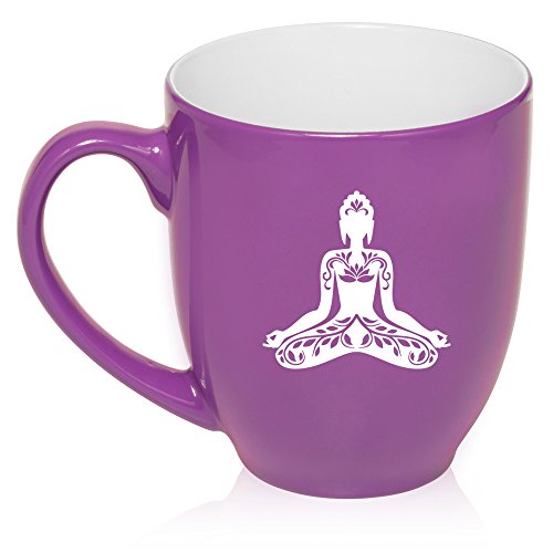 16 oz Large Bistro Mug Ceramic Coffee Tea Glass Cup Buddha Yoga Lotus (Purple)