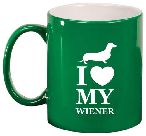 I Love My w*ener Dachshund Ceramic Coffee Tea Mug Cup Green