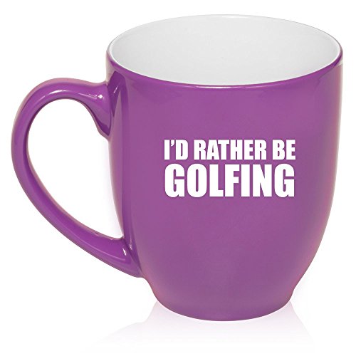16 oz Large Bistro Mug Ceramic Coffee Tea Glass Cup I'd Rather Be Golfing (Purple)