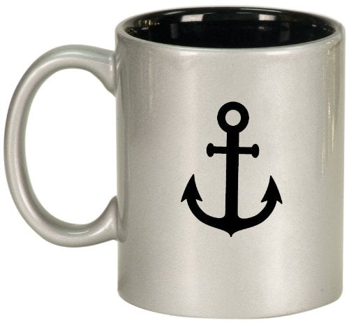 Anchor Ceramic Coffee Tea Mug Cup Silver Black