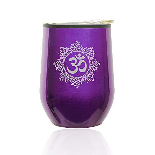 Stemless Wine Tumbler Coffee Travel Mug Glass With Lid Yoga Floral (Royal Purple)