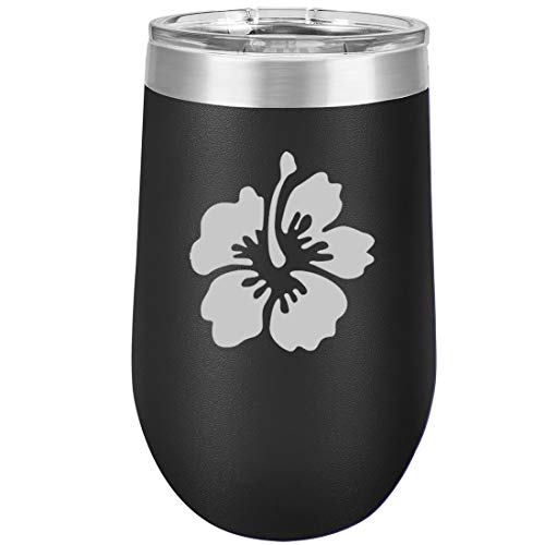 16 oz Double Wall Vacuum Insulated Stainless Steel Stemless Wine Tumbler Glass Coffee Travel Mug With Lid Hibiscus