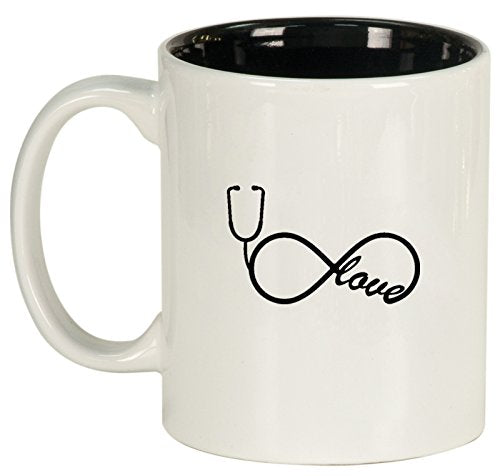 Ceramic Coffee Tea Mug Infinity Love Nurse Stethoscope (White)