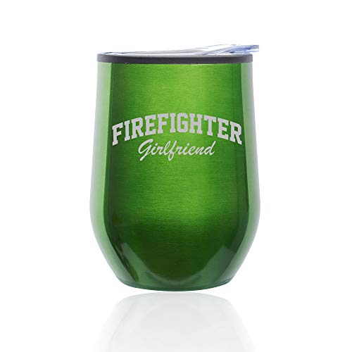 Stemless Wine Tumbler Coffee Travel Mug Glass With Lid Firefighter Girlfriend (Green)