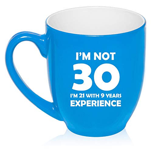 16 oz Large Bistro Mug Ceramic Coffee Tea Glass Cup I'm Not 30 Funny 30th Birthday (Light-Blue)