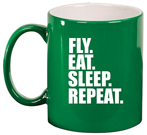 Ceramic Coffee Tea Mug Cup Fly Eat Sleep Repeat (Green)