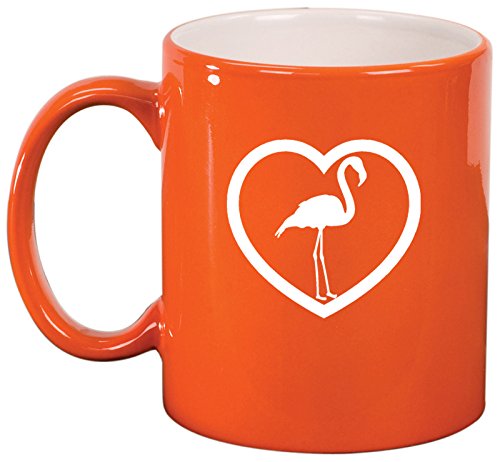 Ceramic Coffee Tea Mug Heart Flamingo (Orange)