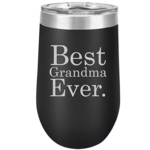 16 oz Double Wall Vacuum Insulated Stainless Steel Stemless Wine Tumbler Glass Coffee Travel Mug With Lid Best Grandma Ever (Black)
