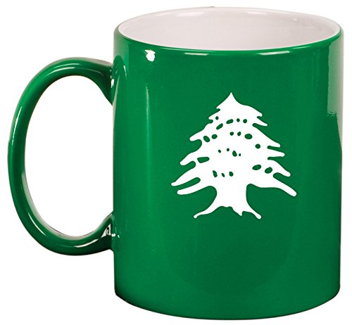 Ceramic Coffee Tea Mug Cup Cedar Tree Lebanon Lebanese (Green)