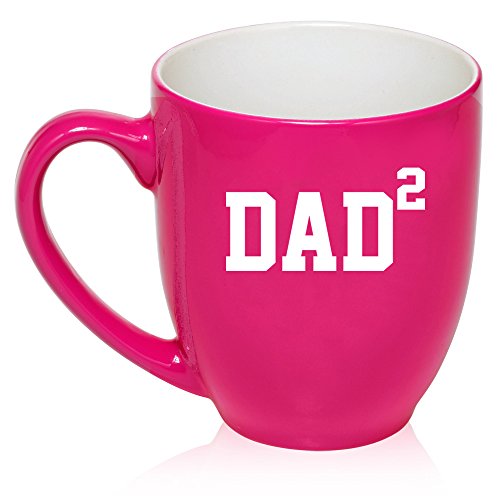 16 oz Large Bistro Mug Ceramic Coffee Tea Glass Cup DAD x2 Squared Father Of 2 (Hot Pink)