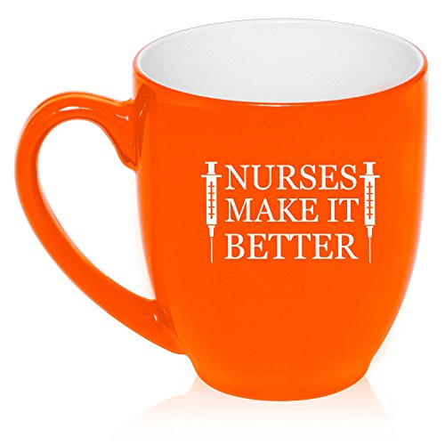 16 oz Large Bistro Mug Ceramic Coffee Tea Glass Cup Nurses Make It Better (Orange)