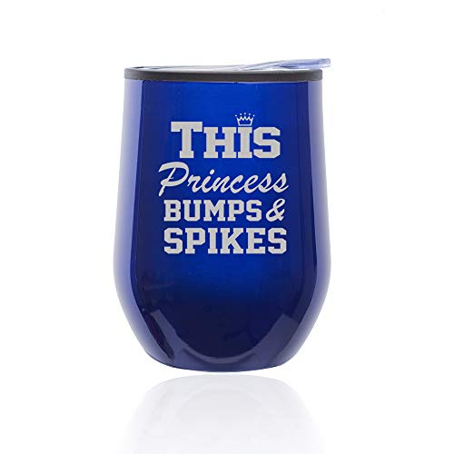 Stemless Wine Tumbler Coffee Travel Mug Glass With Lid This Princess Bumps & Spikes Volleyball