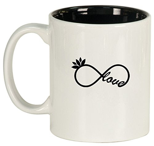 Ceramic Coffee Tea Mug Infinity Love Yoga Lotus (White)