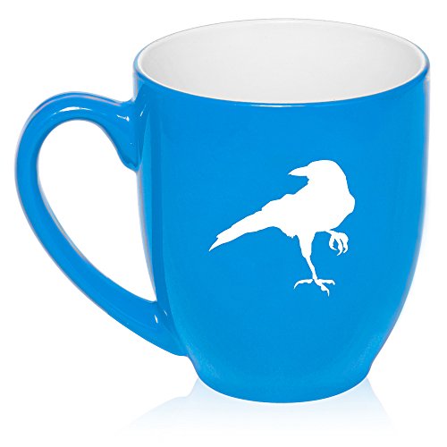 16 oz Large Bistro Mug Ceramic Coffee Tea Glass Cup Crow Raven Blackbird (Light Blue)
