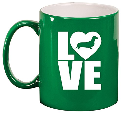 Ceramic Coffee Tea Mug Cup LOVE Dachshund (Green)