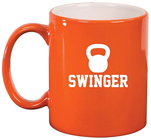 Ceramic Coffee Tea Mug Cup Swinger Kettlebell Funny Workout Fitness (Orange)