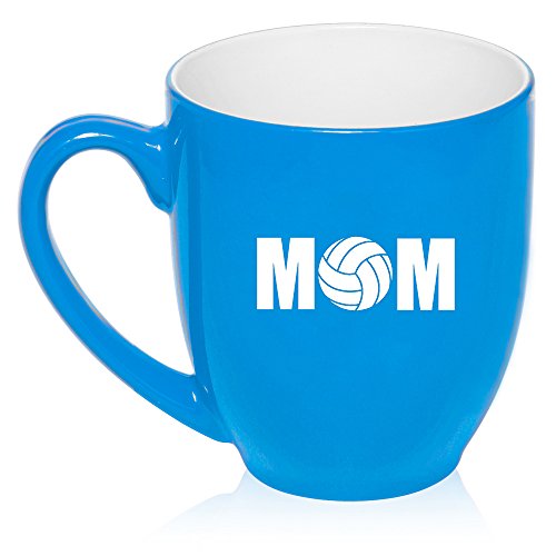 16 oz Light Blue Large Bistro Mug Ceramic Coffee Tea Glass Cup Mom Volleyball