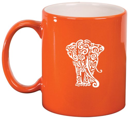 Orange Ceramic Coffee Tea Mug Tribal Elephant