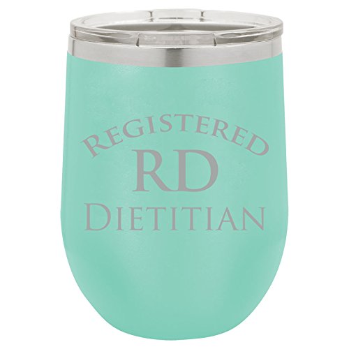 12 oz Double Wall Vacuum Insulated Stainless Steel Stemless Wine Tumbler Glass Coffee Travel Mug With Lid RD Registered Dietitian (Teal)