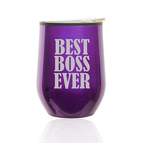Stemless Wine Tumbler Coffee Travel Mug Glass With Lid Best Boss Ever (Royal Purple)