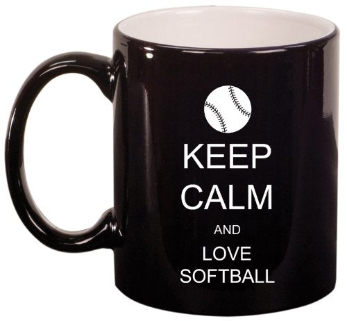 Keep Calm and Love Softball Ceramic Coffee Tea Mug Cup Black