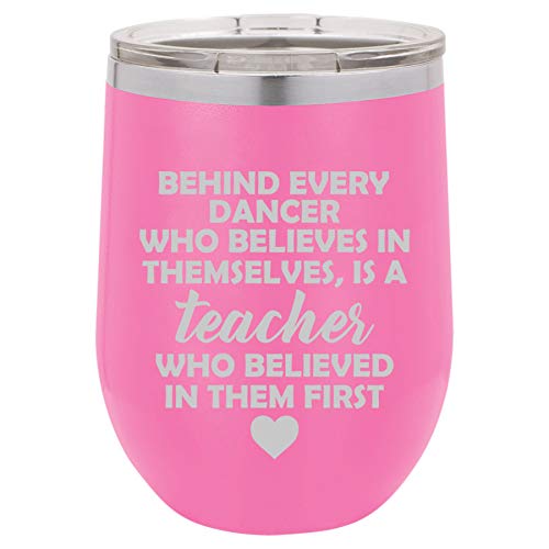 12 oz Double Wall Vacuum Insulated Stainless Steel Stemless Wine Tumbler Glass Coffee Travel Mug With Lid Dance Teacher Gift (Hot-Pink)