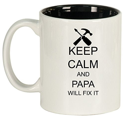 Ceramic Coffee Tea Mug Cup Keep Calm and Papa Will Fix It (White)