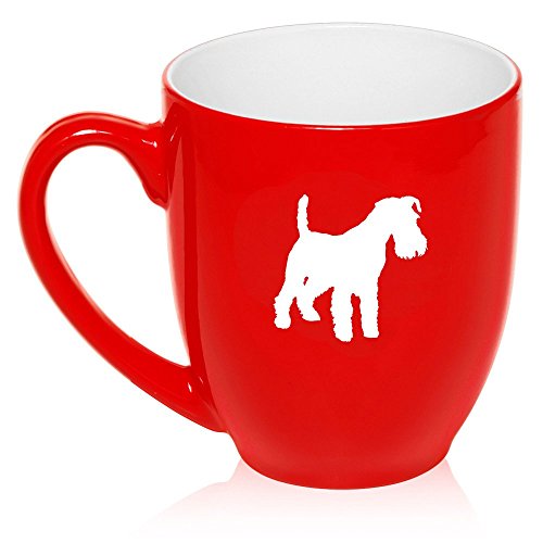 16 oz Large Bistro Mug Ceramic Coffee Tea Glass Cup Miniature Schnauzer (Red)