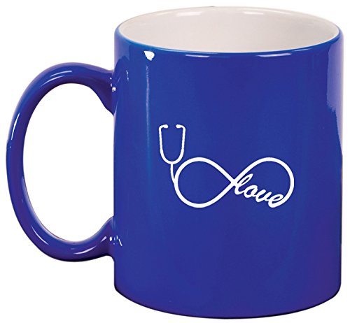 Ceramic Coffee Tea Mug Infinity Love Nurse Stethoscope (Blue)