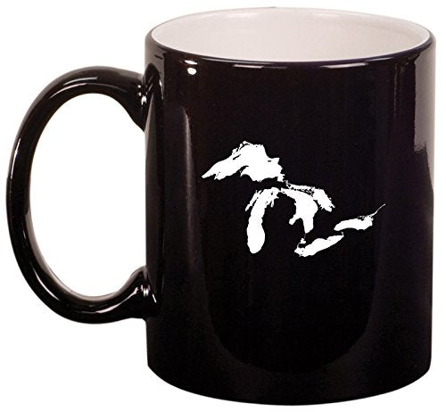 Ceramic Coffee Tea Mug Cup Great Lakes Michigan (Black)
