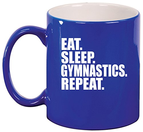 Ceramic Coffee Tea Mug Cup Eat Sleep Gymnastics Repeat (Blue)