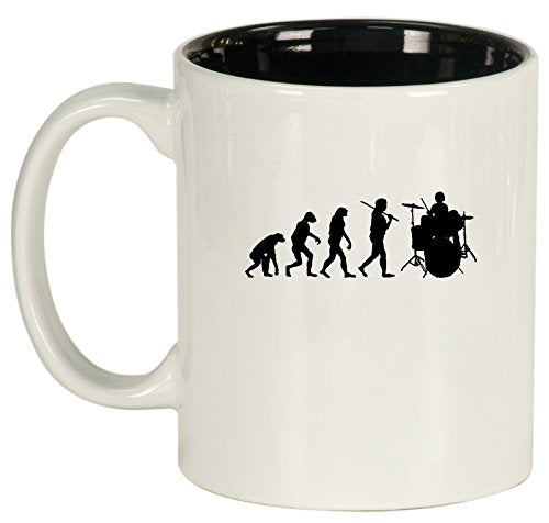Ceramic Coffee Tea Mug Cup Evolution Drummer (White)
