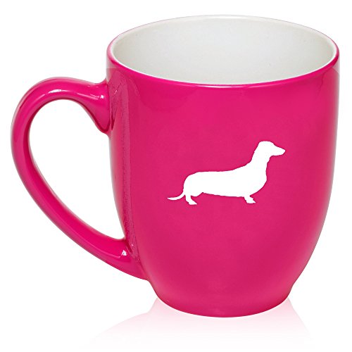 16 oz Hot Pink Large Bistro Mug Ceramic Coffee Tea Glass Cup Dachshund