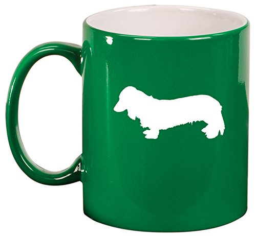 Ceramic Coffee Tea Mug Cup Long Haired Dachshund (Green)