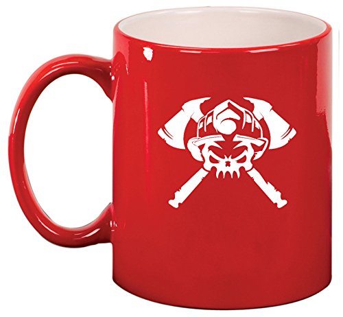 Ceramic Coffee Tea Mug Cup Firefighter Skull (Red)