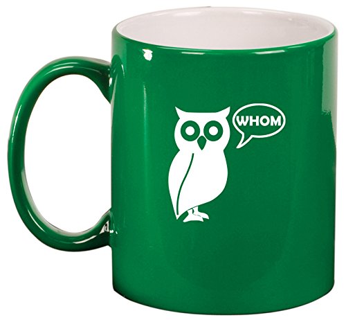 Ceramic Coffee Tea Mug Grammar Funny Owl Who Whom (Green)