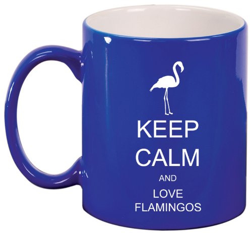 Keep Calm and Love Flamingos Ceramic Coffee Tea Mug Cup Blue