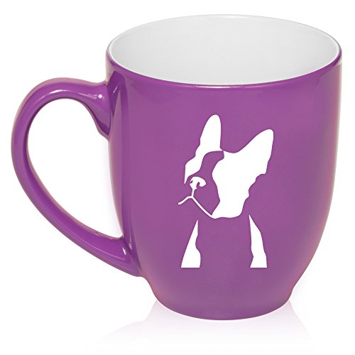 16 oz Large Bistro Mug Ceramic Coffee Tea Glass Cup Boston Terrier Face (Purple)