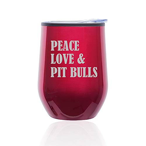 Stemless Wine Tumbler Coffee Travel Mug Glass With Lid Peace Love & Pit Bulls (Fuchsia)