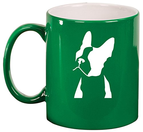 Ceramic Coffee Tea Mug Cup Boston Terrier Face (Green)