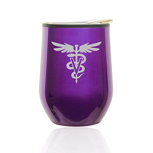 Stemless Wine Tumbler Coffee Travel Mug Glass With Lid Vet Vetinarian Symbol (Royal Purple)
