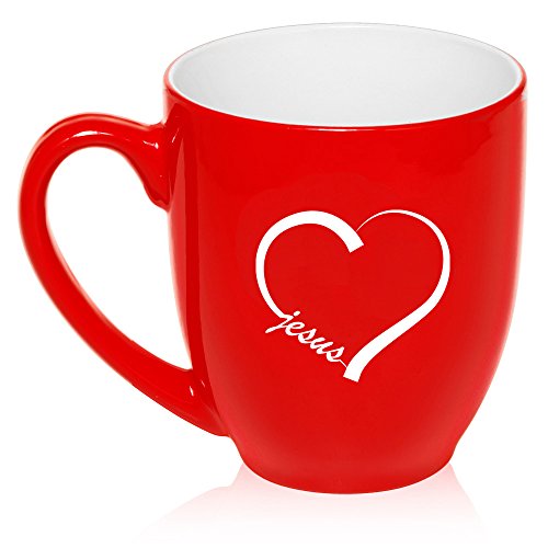 16 oz Large Bistro Mug Ceramic Coffee Tea Glass Cup Love Heart Jesus (Red)