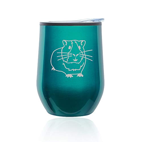 Stemless Wine Tumbler Coffee Travel Mug Glass With Lid Guinea Pig (Turquoise Teal)