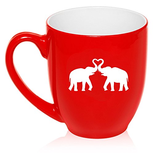 16 oz Large Bistro Mug Ceramic Coffee Tea Glass Cup Elephants Making Heart (Red)