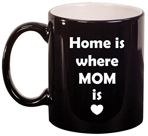 Ceramic Coffee Tea Mug Home Is Where Mom Is (Black)